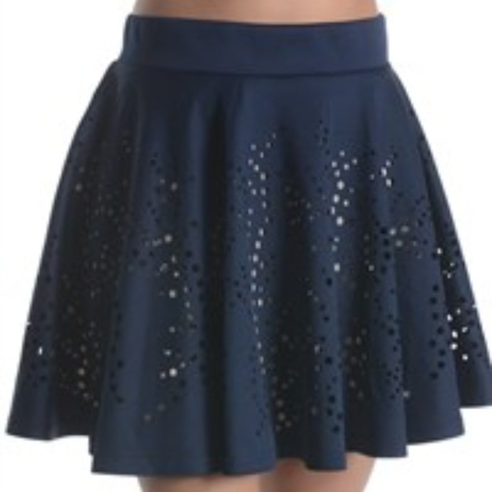 Navy Laser Cut Mini Skirt